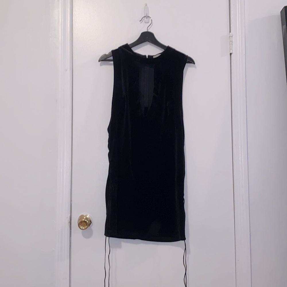 Black Velvet Deep V-Neck Dress with Adjustable Lace-up Sides, size M